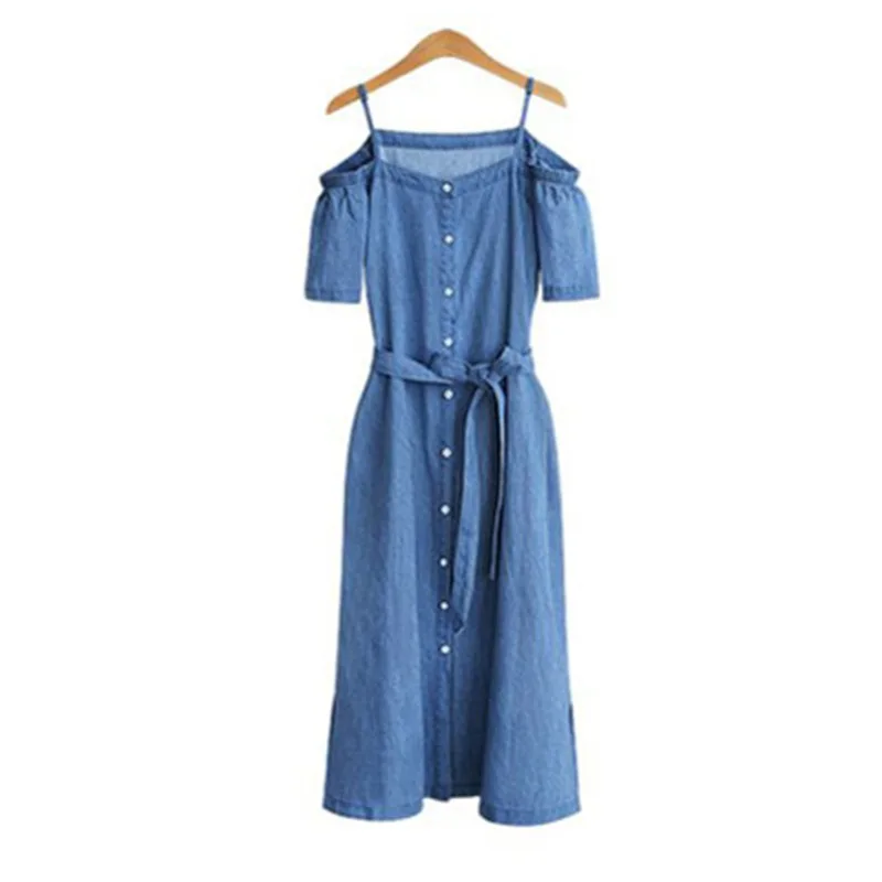 

Summer New Large Size Fashion Dress 6XL 7XL 8XL 9XL Ladies Sling Denim Short Sleeve Belt Solid Color Dress Bust 136CM