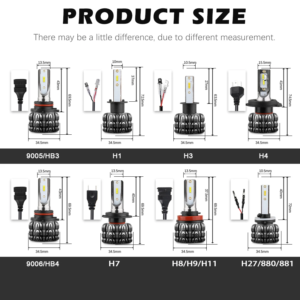 BraveWAY H4 Led Headlight H7 LED Bulb H1 H3 H27 9005 9006 HB3 HB4 H11 LED Fog Lamp 3000K 6000K 8000K White Yellow Green Ice Blue