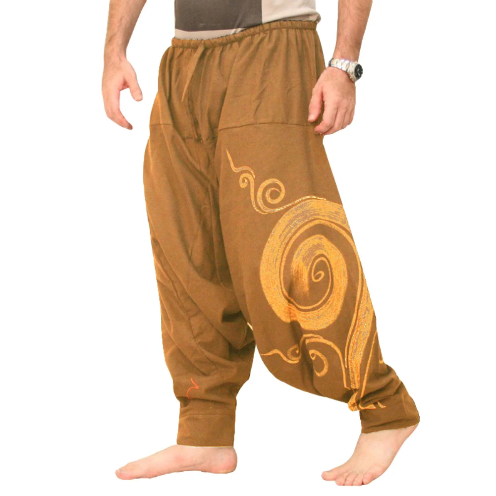 Men Casual Harem Pants Summer Yoga Baggy Spiral Print Trousers