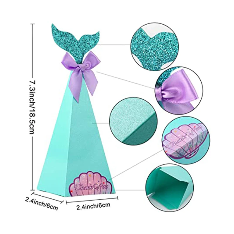 10pcs Mermaid Gifts Boxes Kids Birthday Party Decorations Favors Tiffany Blue Mermaid Packaging Bags Candy Baby Shower Supplies