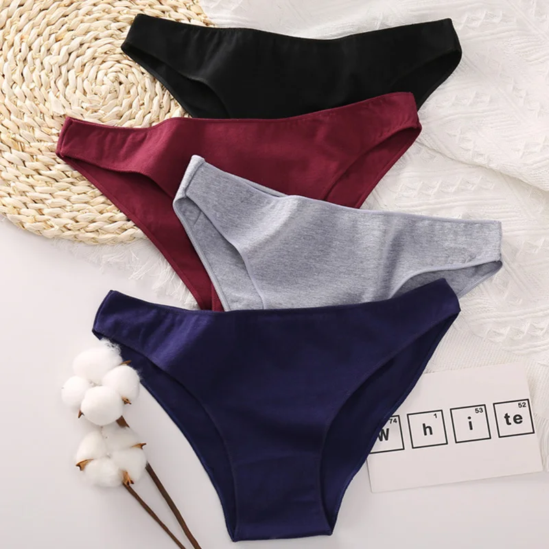 3PCS/Set Women\'s Panties Bikini Briefs Cotton Underwear Sexy Lingerie M-XXL Panties Female Underpants Solid Color Girls Pantys