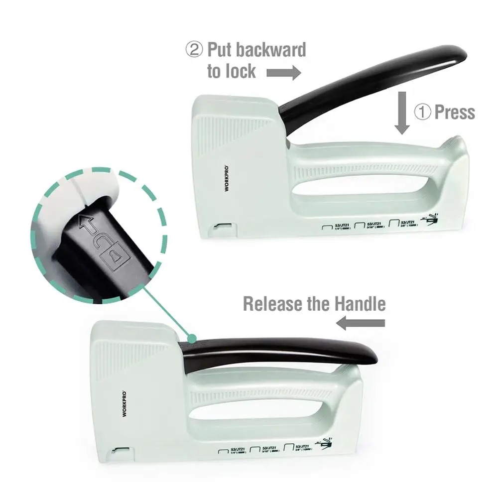 WORKPRO 800 스테이플 수동 스테이플 건, 6mm, 8mm, 10mm 경량 플라스틱 네일 건, 가정용 가구 장식, DIY 스테이플러