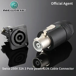 Original Neutrik powerCON 32 A 250V 3 Pole Cable Connector Plug / Socket single-phase wires 2.5 to 6.0 mm² (AWG14-10) O.D 8-20mm