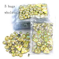 Clothing Accessories Wholesale 5 Bags Mixed Shape Glass Crystal Sliver Base Yellow AB Mocha Sew on Rhinestones Diy Wedding Dress