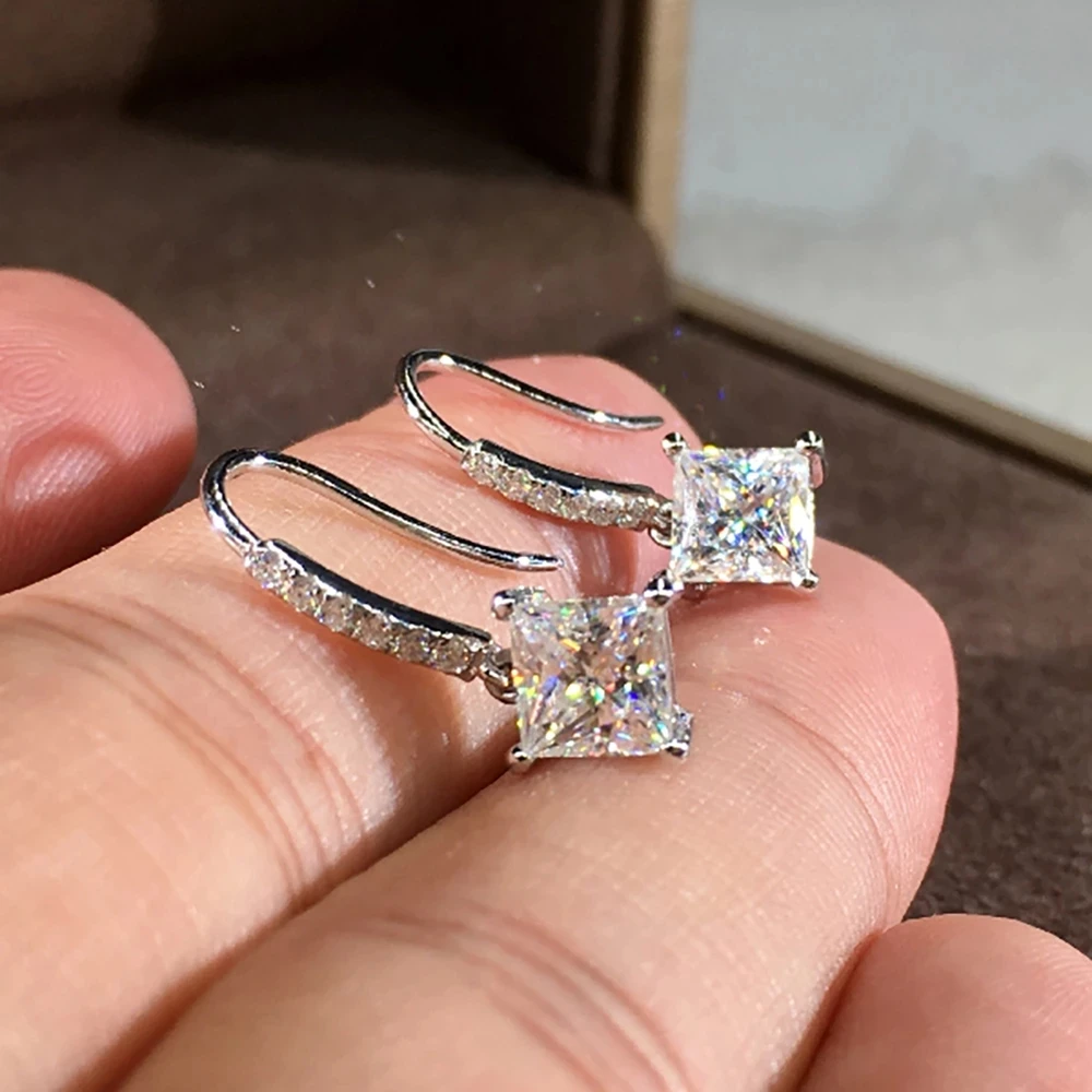 14K Gold AU585 gold A pair of Earrings 1Ct 2Ct 4Ct 6Ct DVVS Moissanite Earrings Princess Square cut Earrings