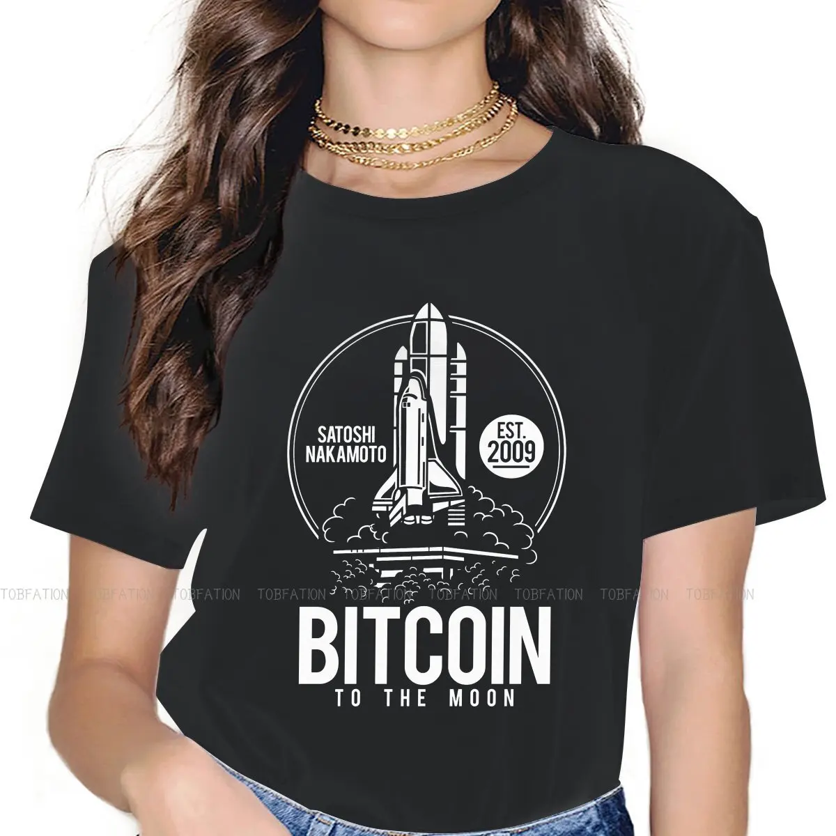 Bitcoin Rocket Women Tshirts Crypto Cryptocurrency Gothic Vintage Female Clothing Oversized Cotton Graphic Tops