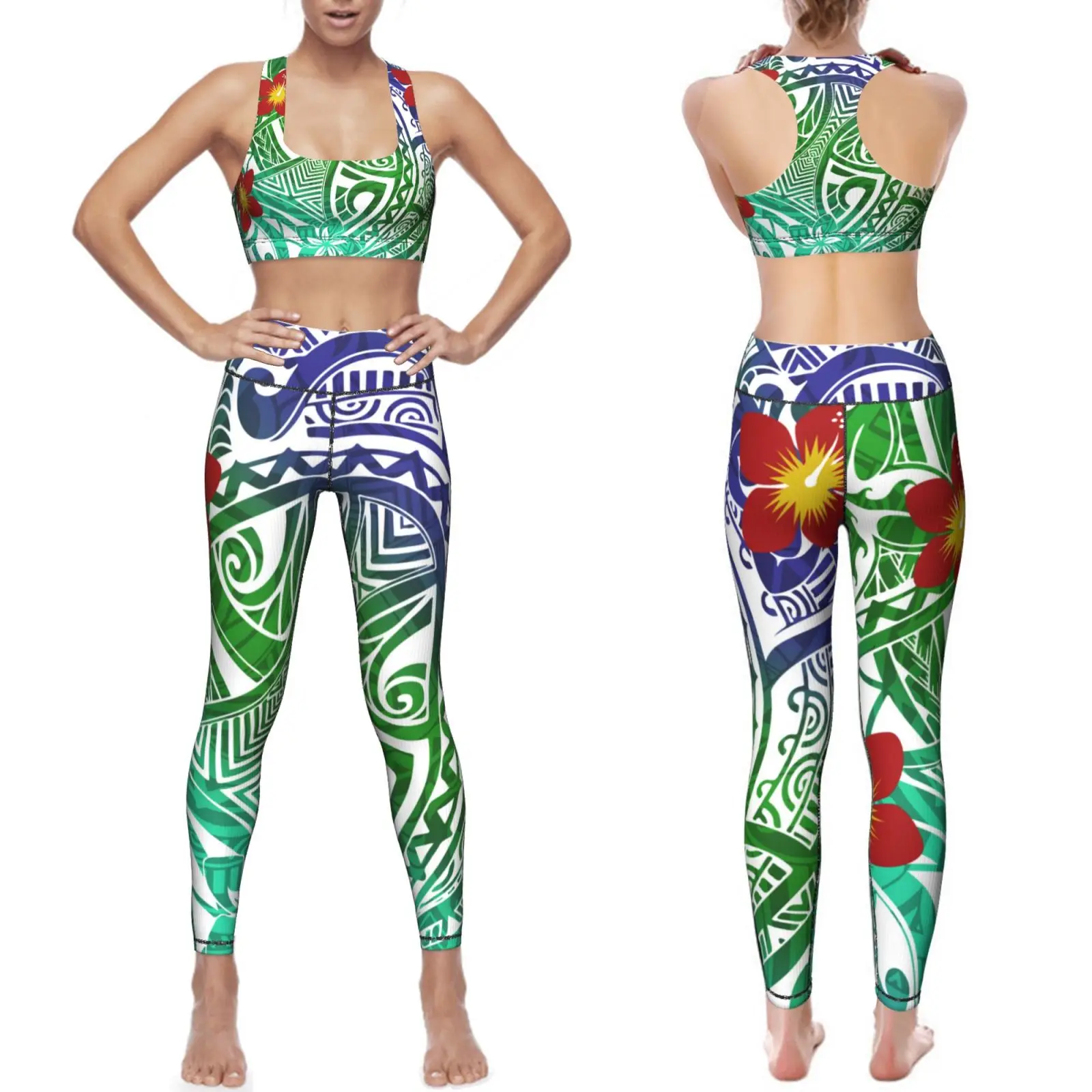 High Waist Fashion Leggings Gym Wear, Women Super Soft Fitness Wear, Women Sports Pocket Pants Samoa Tribal Printed Styles