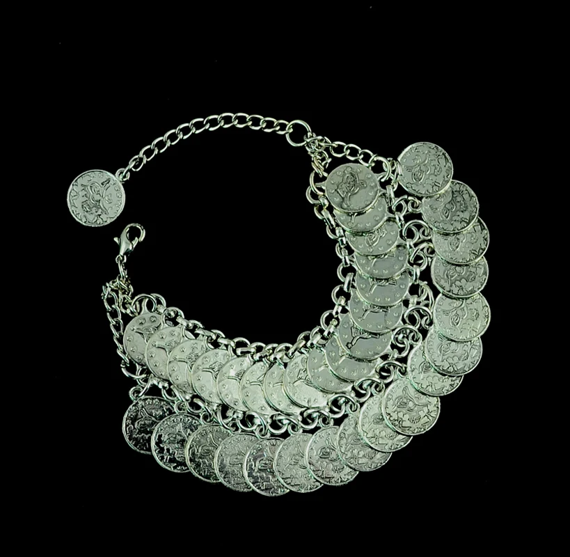 Bohemian Vintage Silver Color Coins Bracelet for Women Men Gypsy Afghan Festival Beach Bracelets Turkish Ethnic Indian Jewelry