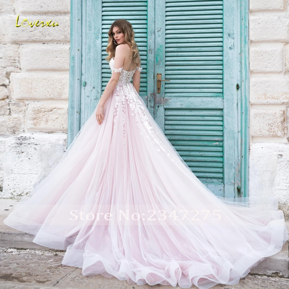 Loverxu A-Line Romantic Wedding Dresses Strapless Off The Shoulder Vestido De Novia Lace Appliques Boho Custom Made Bridal Gown