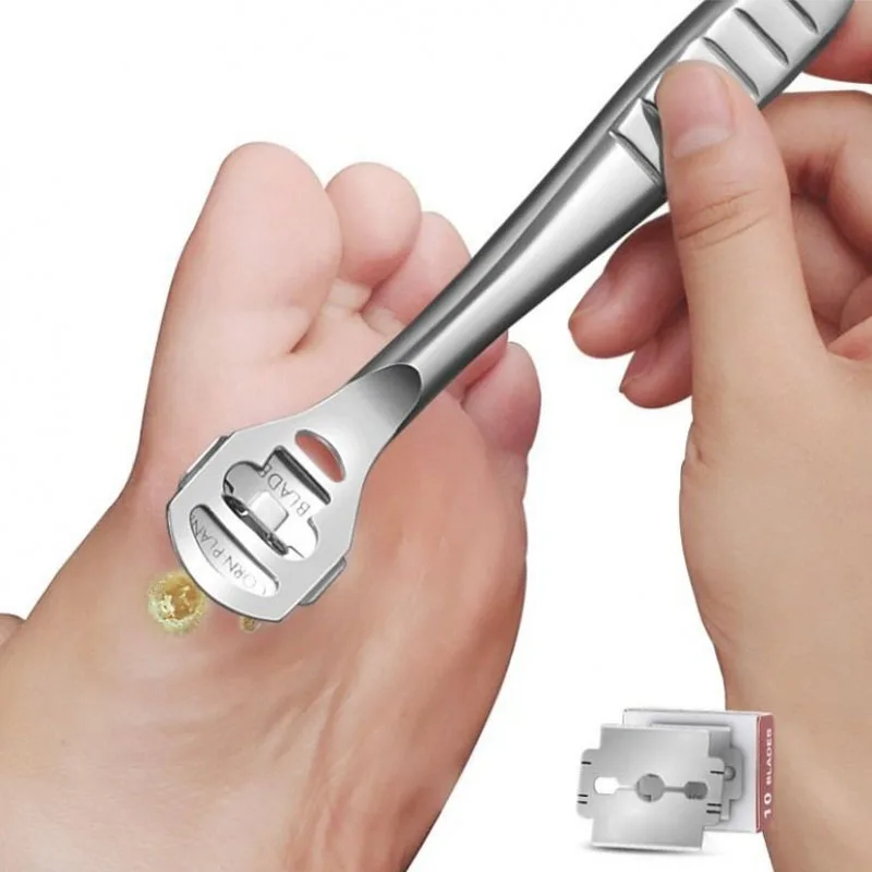 4pcs/set Wood Handle Foot Callus Shaver Heel Feet Skin Shaver Corn Cuticle Cutter Remover Pedicure Razor Portable Foot Care