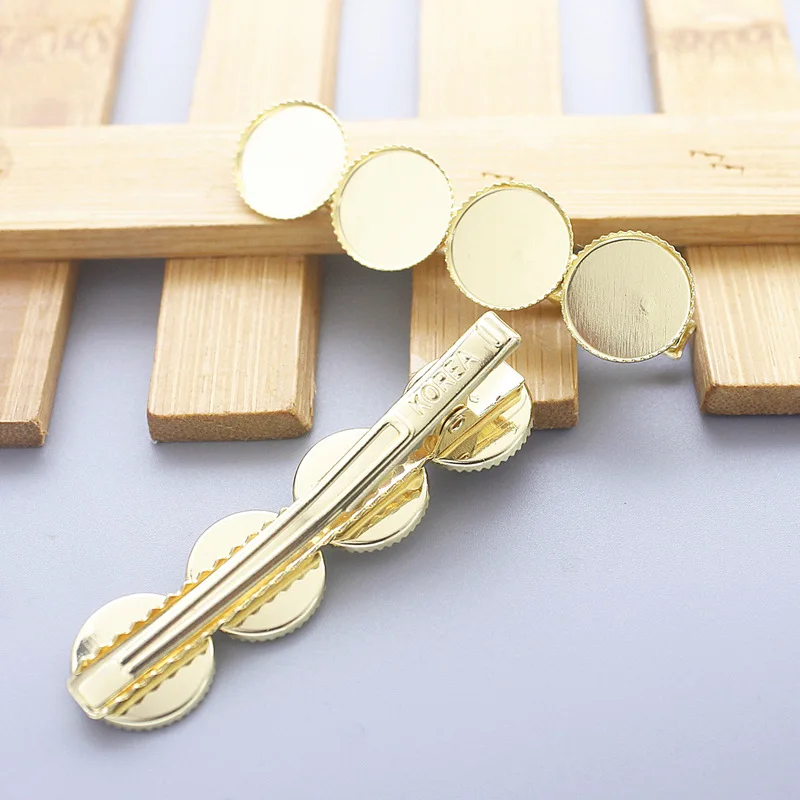 10pcs 6cm High Quality Gold Color Hairpins with 14mm Cabochon Bezel Trays Alligator Hairclip DIY Hair Accessories