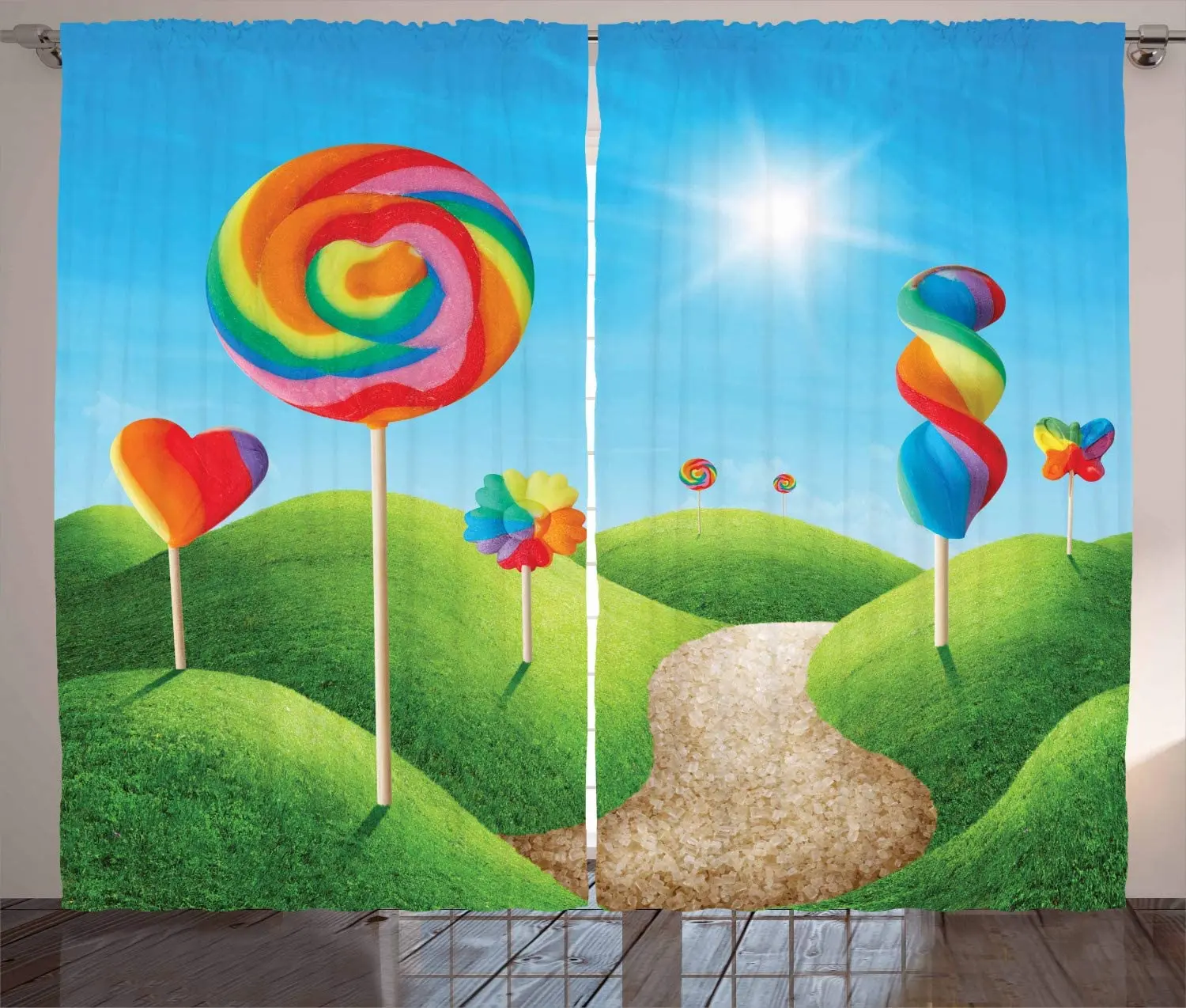 

Rainbow Colors Fantasy Curtains Fantasy Candy Land with Delicious Lollipops and Sweets Sun Cheerful Fun Bedroom Window Curtain