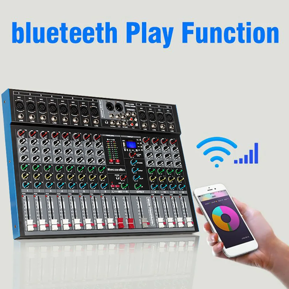 GAX-ET12 Professional 12 channel mixer single group output Blueteeth with effect reverb for stage wedding performance