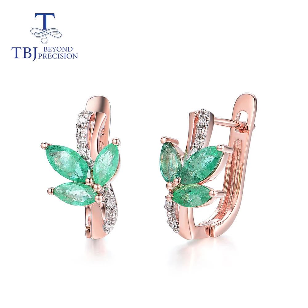 

TBJ,14K rose gold diamond earring natural emerald earring for women girls nice gift fashion design gold fine jewelry