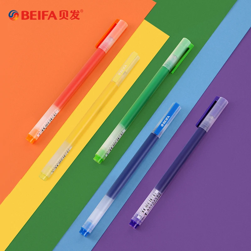 BEIFA 5Pcs/Lot Super Durable Color Gel Pen 0.5MM Refill Smooth Ink Signing stylo Bullet Quick Dry Stationery boligrafos