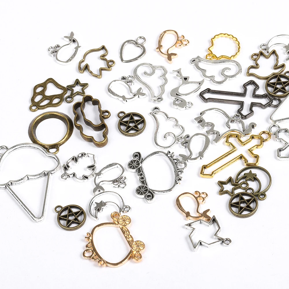 30pcs Cat Animal Frame Charms UV Epoxy Resin Mold Metal Geometric Bezel Pendant Accessories for Jewelry Making DIY Components