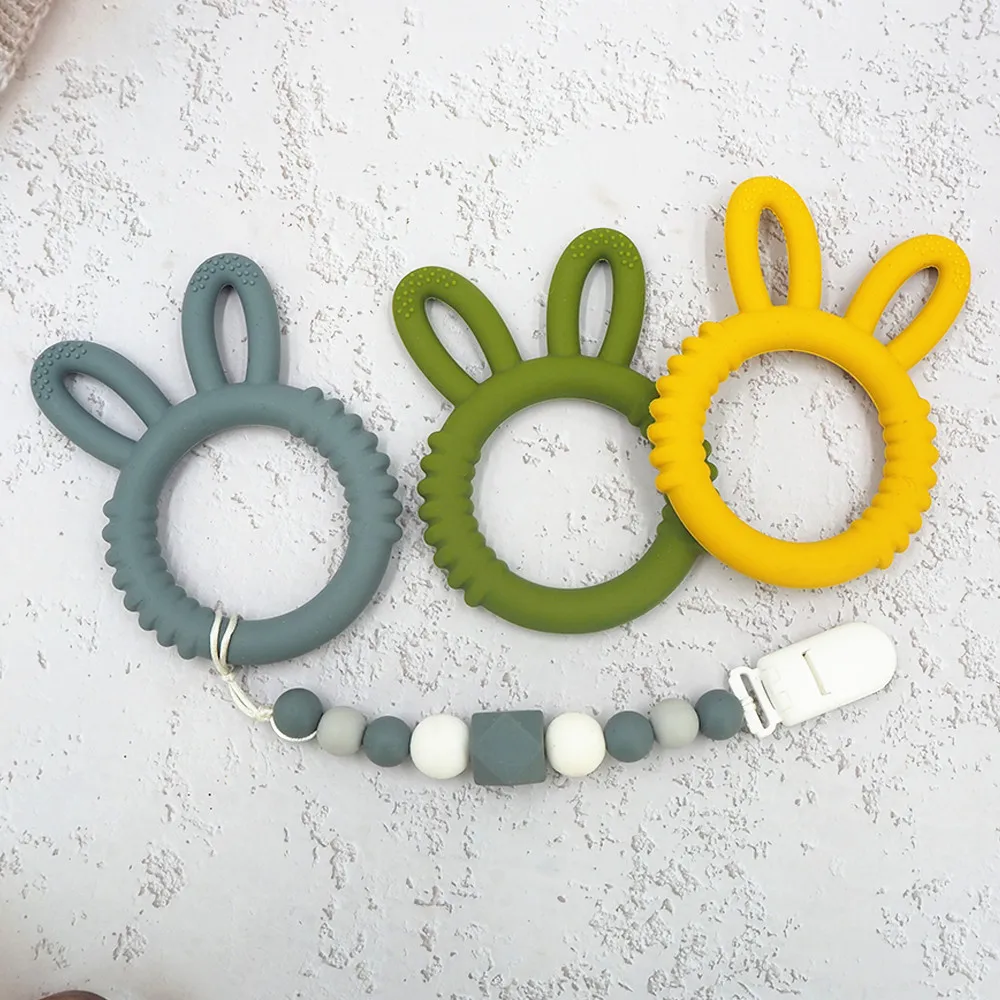 Chenkai 10PCS Bunny Silicone Teether BPA Free Baby Pacifier Dummy Teething DIY Infant Smoothing Sensory Necklace Accessories