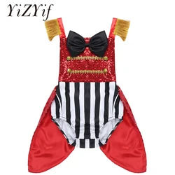 Toddler Baby Girls Showman Costume Romper Sleeveless Sequins Halloween Ringmaster Circus Cosplay Christmas Birthday Party Outfit