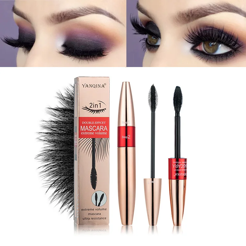 Mascara Silicagel Borstel 2in1 Verlengd Curling Dicht Waterdicht Niet Smudge Cool Black Wimper 8833