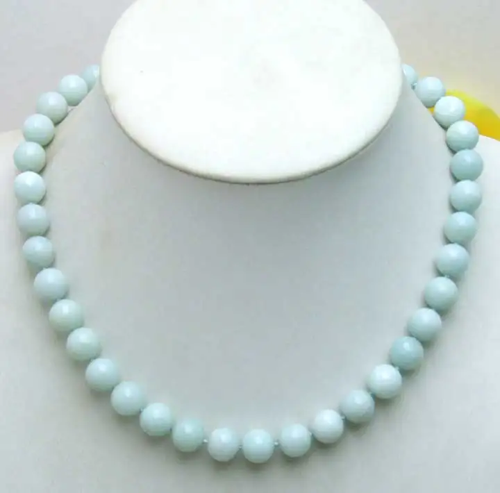 

Qingmos 8mm Round Natural Blue Amazonite Necklace for Women with Genuine Stone Necklace 18" Chokers Jewelry Nec5501