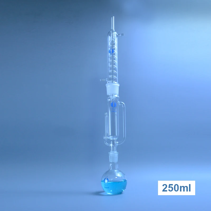 고품질 실험실 유리 속슬렛 추출기 콘덴서 및 추출기 본체, 코일 및 벌브, 실험실 유리용품 키트, 150ml, 250ml, 500ml