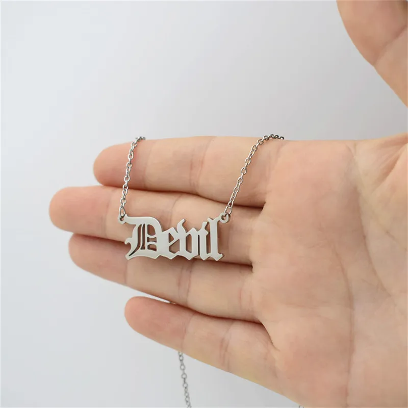 European Hot Style Stainless Steel New Personality Creative Letter Devil Clavicle Necklace Female