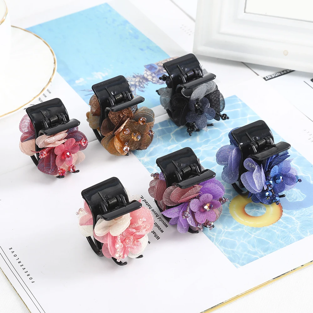 Hair Claw Clamps Plastic Toothed Hair Crab Simple Retro Hair Claw Clip Flower Hairpin Beaded Hair Accessories For Women Girls