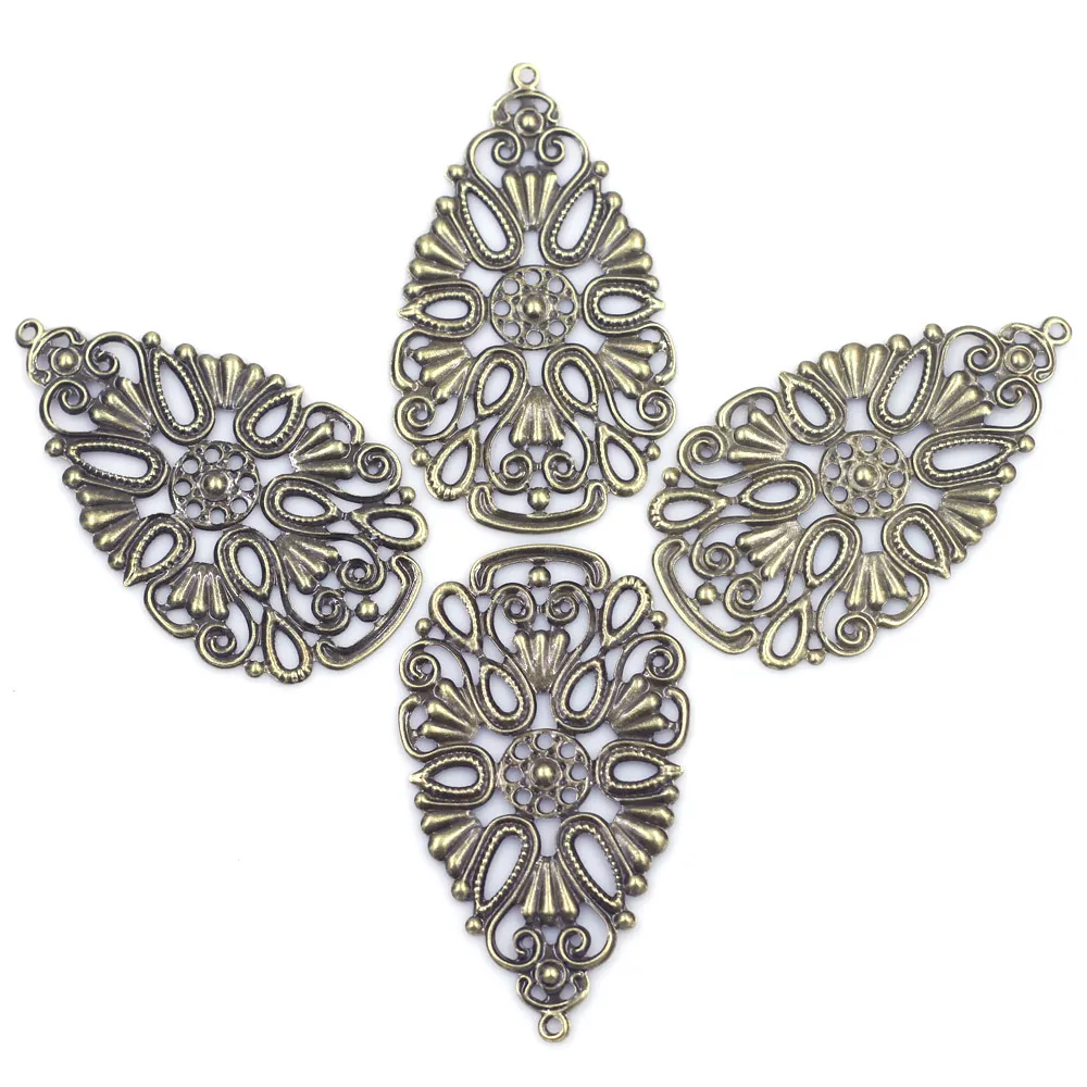 10Pcs Embellishment Pendants Filigree Wraps Flower Drop Connectors Alloy Bronze Tone Scrapbook Jewelry DIY Findings 6.8cm