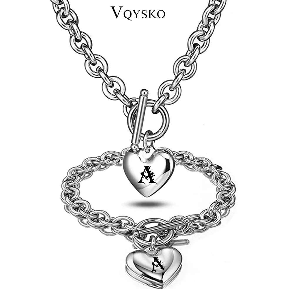 

Heart Pendant Necklace and Bracelet Sets Chain For Women Stainless Steel Silver Drop White Jewelry Set Party Gifts Jewelry