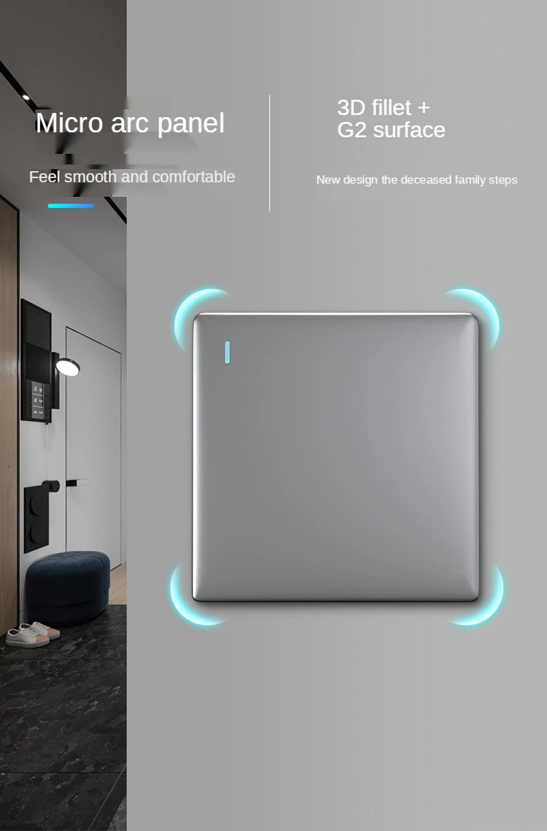 Neue beliebte ultradünne 1/2/3/4-fach 86*86MM klassische graue PC-Material Frosting Curved Surface Panel Wandschalter-Serie – Detail 4