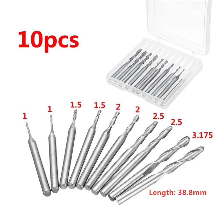 

10Pcs 5 kinds of specifications 1-3.175mm cemented carbide end mill without burr ball head spiral carving tool