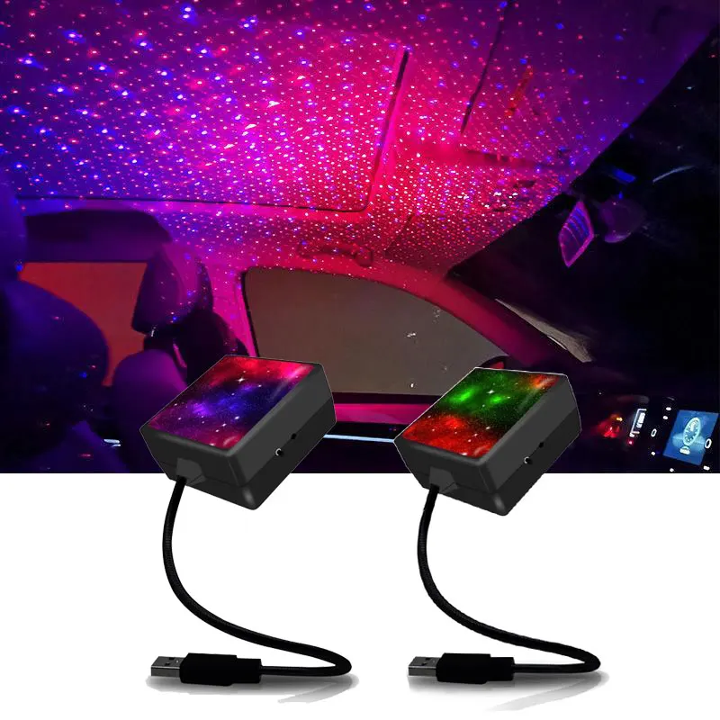 Car LED Roof Star Night Light USB Projector Romantic Galaxy Light Voice Control Rotatable Car Interior Light for Bedroom Party