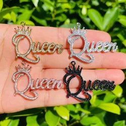 5pcs Crown Queen Word Charms for Women Jewelry Making Cubic Zirconia Pave Letter Pendant for Bracelet Girl Necklace DIY Handmade