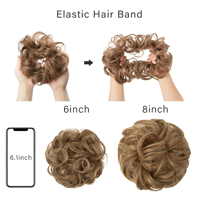 Moño de pelo desordenado elástico para mujer, coletero sintético, goma para envolver, Donut Updo