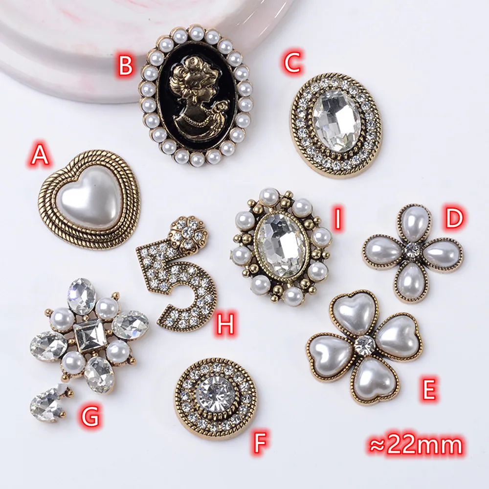 Pearl Flower Buttons Embellishments for Craft 10pcs Round Oval Heart Clover Rhinestone Button Sewing Craft Scrapbooking Supplies