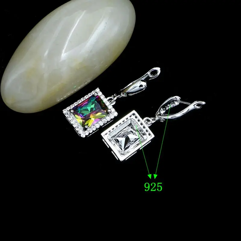 925 Silver Earrings For Women Rainbow Cubic Zirconia White Crystal Party Accessories