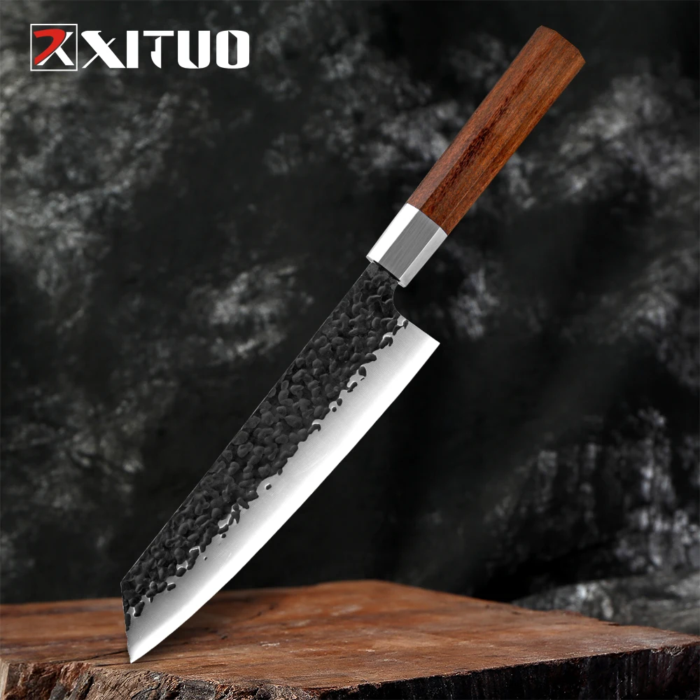 8 Inch Kiritsuke Chef Knife Octagon Handle Japanese Gyuto Knives Sharp Kitchen Salmon Knives Forged High Carbon Steel Hand Knife