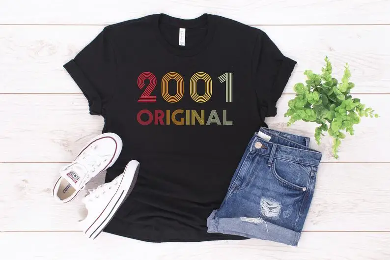 Original 2001 funny birthday gift ladies 20th birthday shirt summer casual 100% cotton T-shirt unisex vintage  women clothes