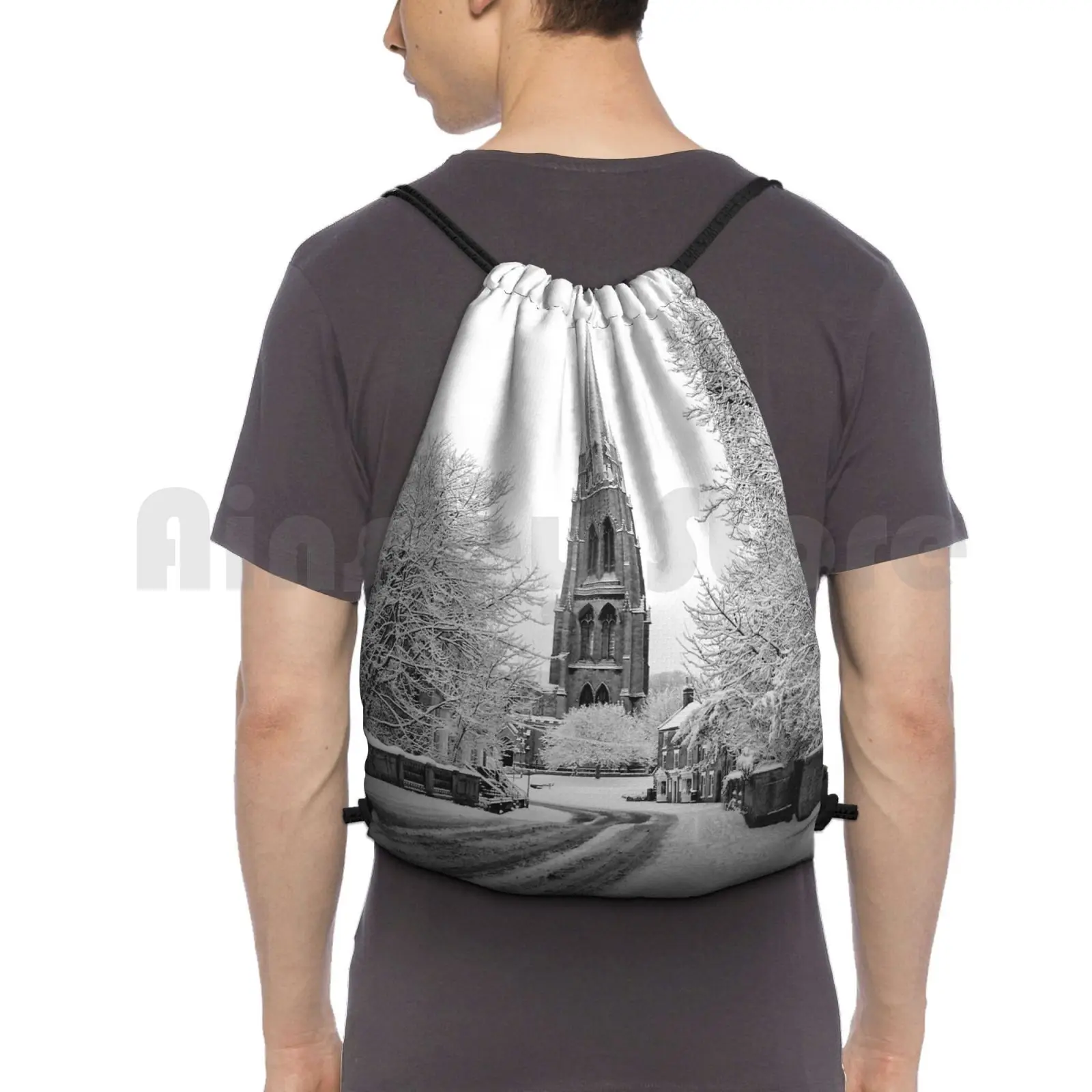 

Spire Of St. James Backpack Drawstring Bag Riding Climbing Gym Bag Christmas St James Church St James Louth Beauty Church