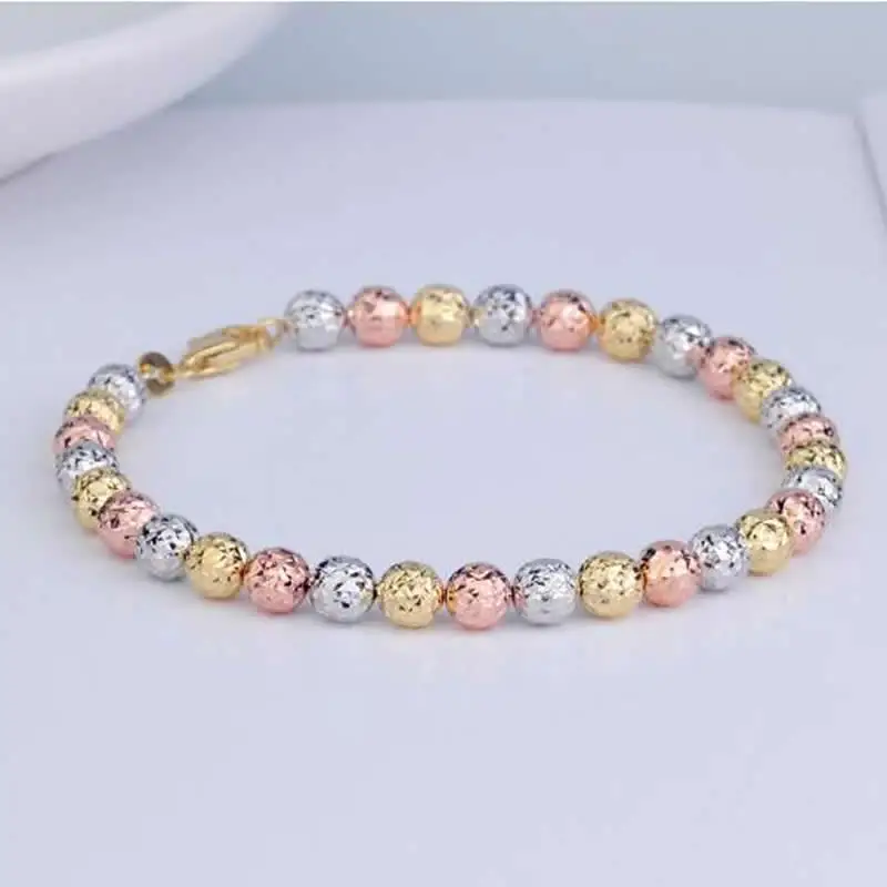 

Pure 18K Multi-tone Gold Bracelet AU750 Gold 5MM Buddha Beads Bracelet