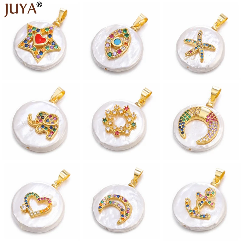 

JUYA Multi Shape Tiny Gold Zircon Charms Coin Freshwater Pearl Bead Pendant Charm Accessories For Personalized Jewelry Making