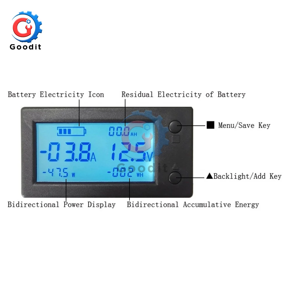 100A 200A 400A STN LCD Hall Coulomb Meter Voltmeter Ammeter Voltage Current Battery Monitor AMP Power Capacity Indicator Monitor