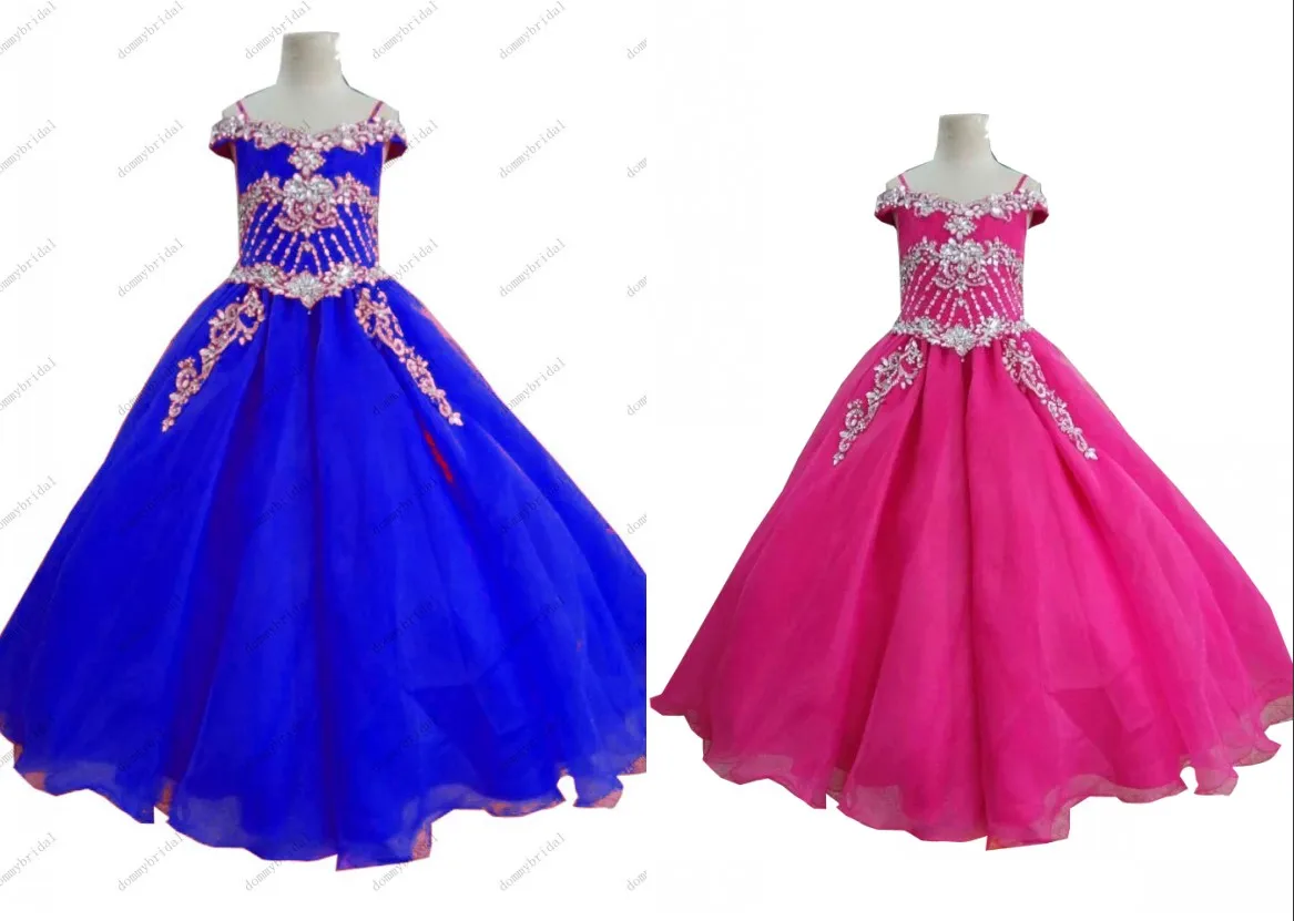 Amazing Royal Blue Fuchsia Cold Shoulder Toddler Little Girl's Pageant Dresses Princess Flower Girl First Comunion Dress