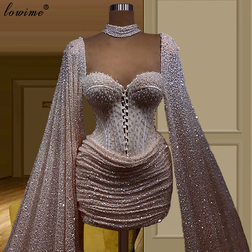 Plus Size Middle East Prom Dresses With Long Sleeves Mermaid Sequins Cocktail Dresses Evening Wear Graduation Dresses For Girls