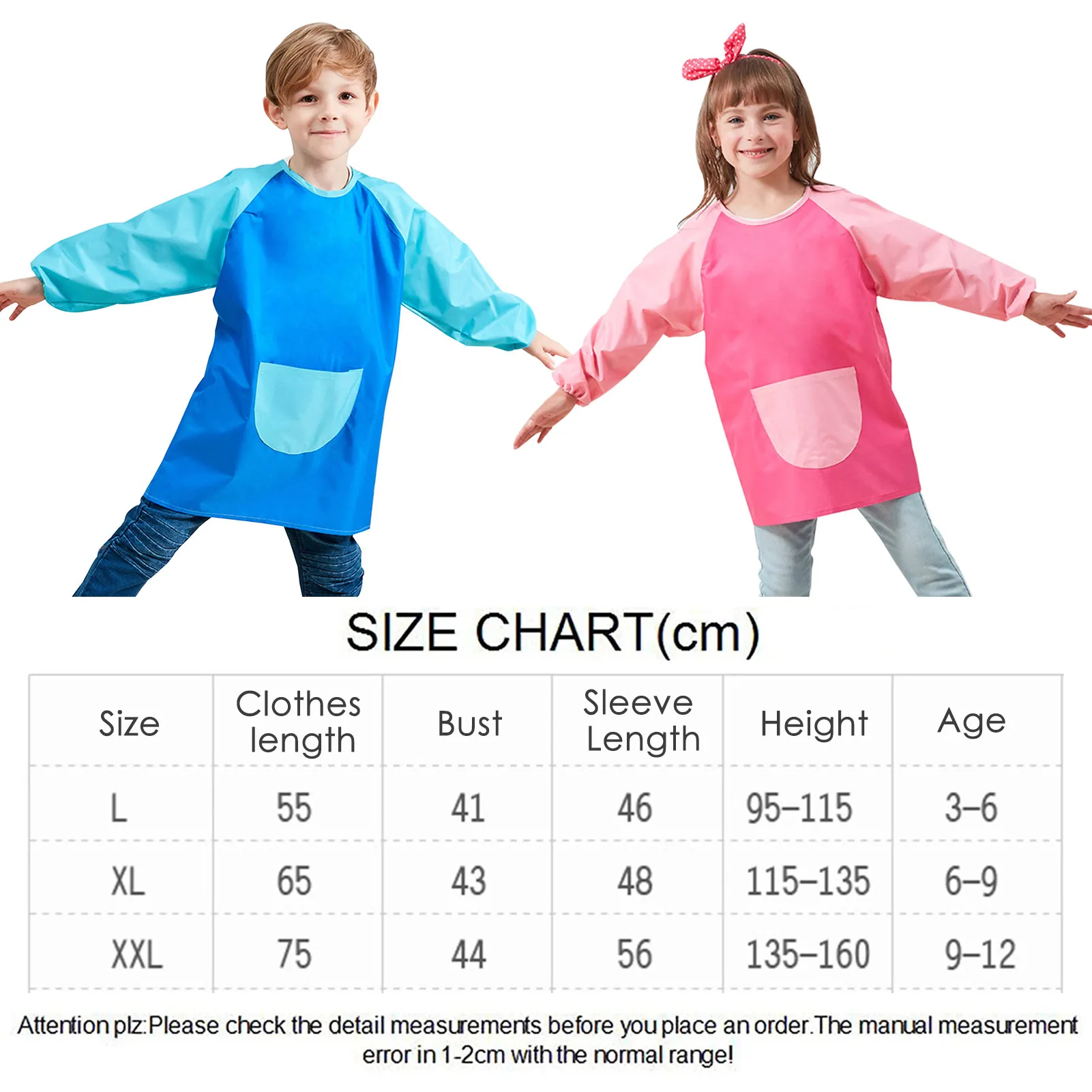 Kids Apron For Painting School Smock For Painting Boy\'s And Girl\'s Portable Long Sleeve Waterproof Child Children Art Apron