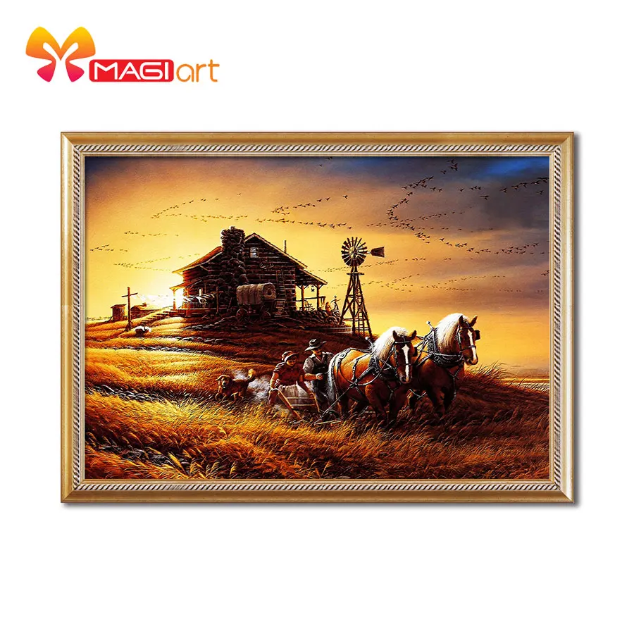 

Cross stitch kits Embroidery needlework sets 11CT water soluble canvas patterns 14CT Pastoral Style Farm sunset-NCMS009