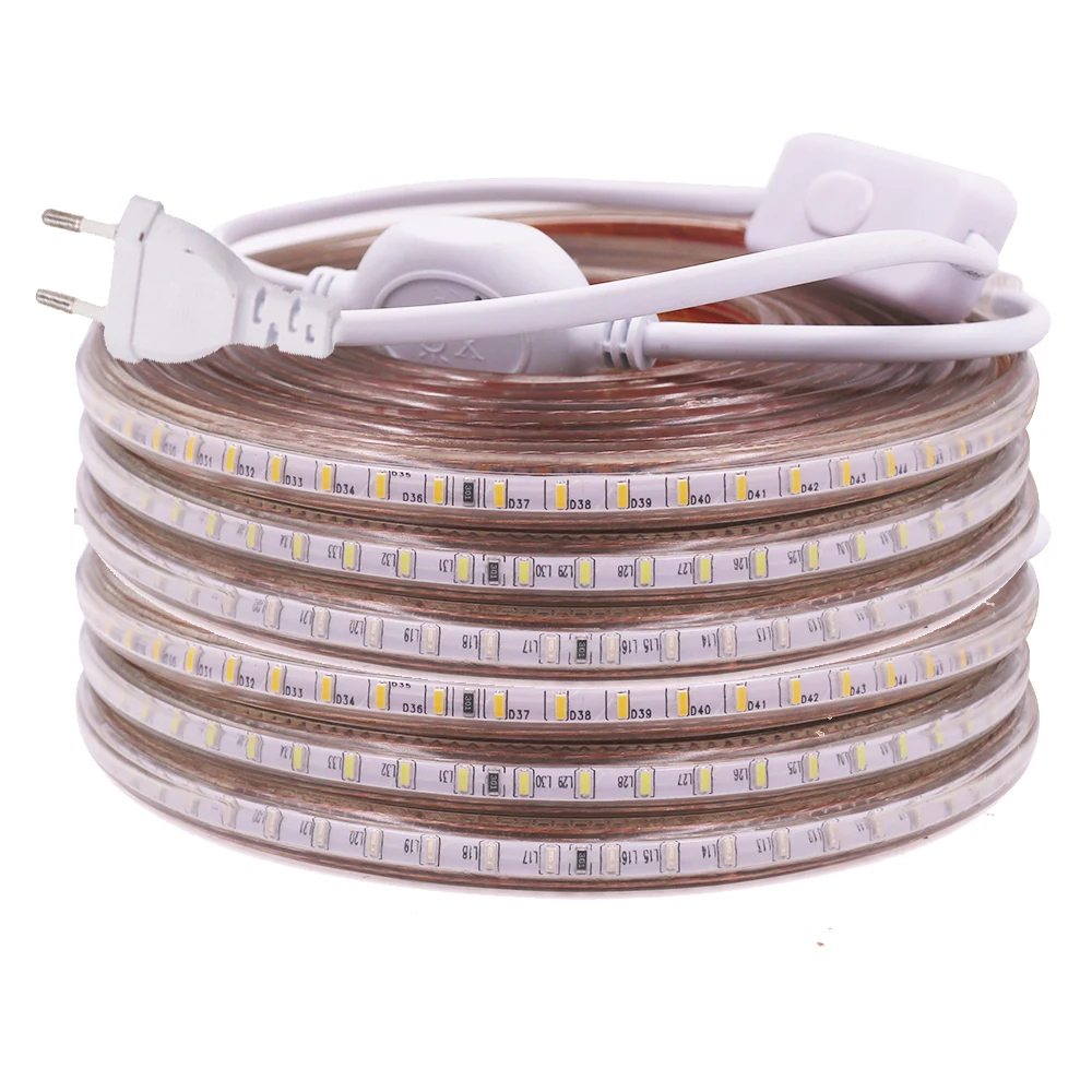 LED Strip EU 220 240V 3014 120LEDs/m EU Switch plug Waterproof IP67 Outdoor Rope White/Warm White/Blue LED Light Strip