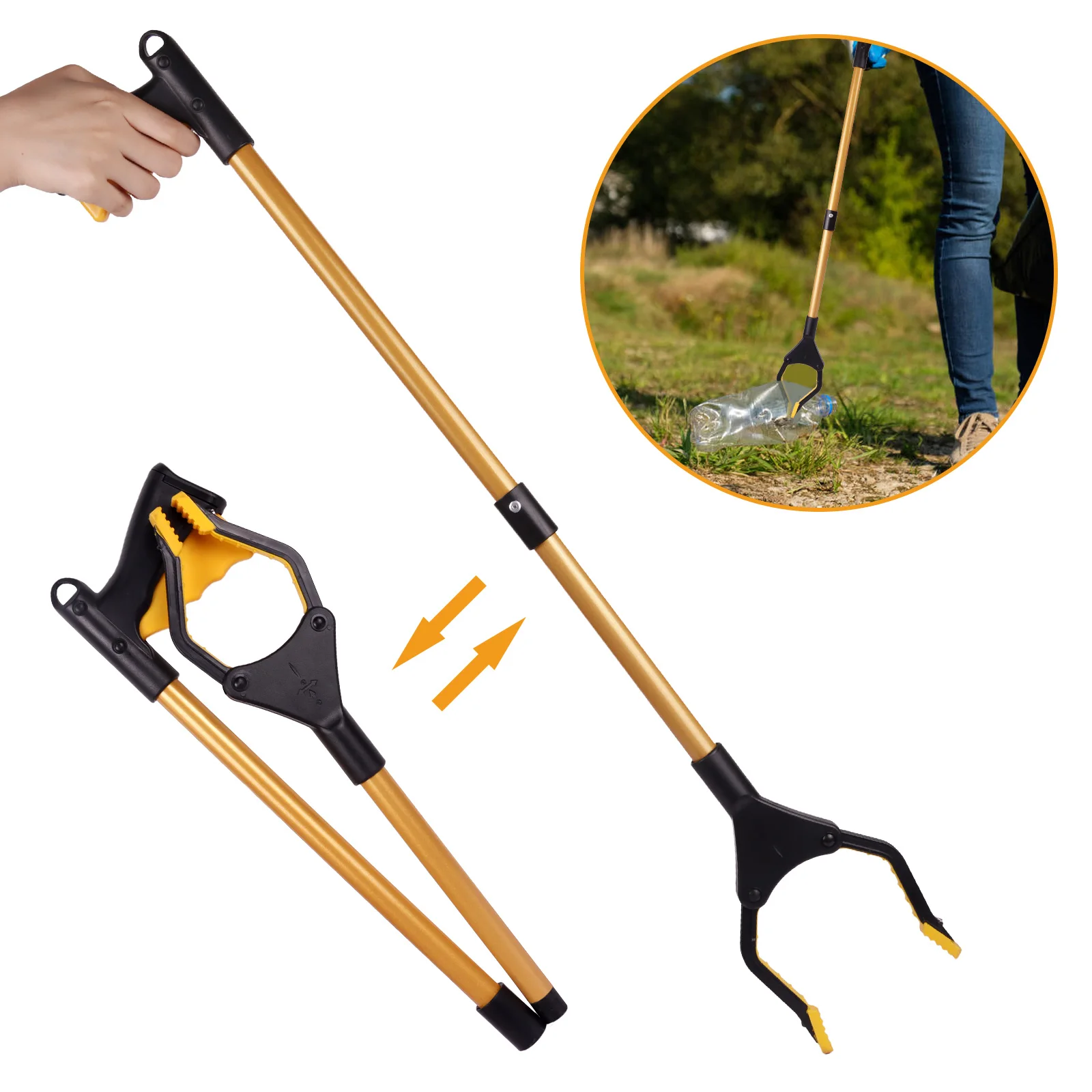 Behogar Foldable Handy Trash Claw Gripper Picker Pick Up Grabber Reacher Tool with Magnet for Gardens Trains Parks