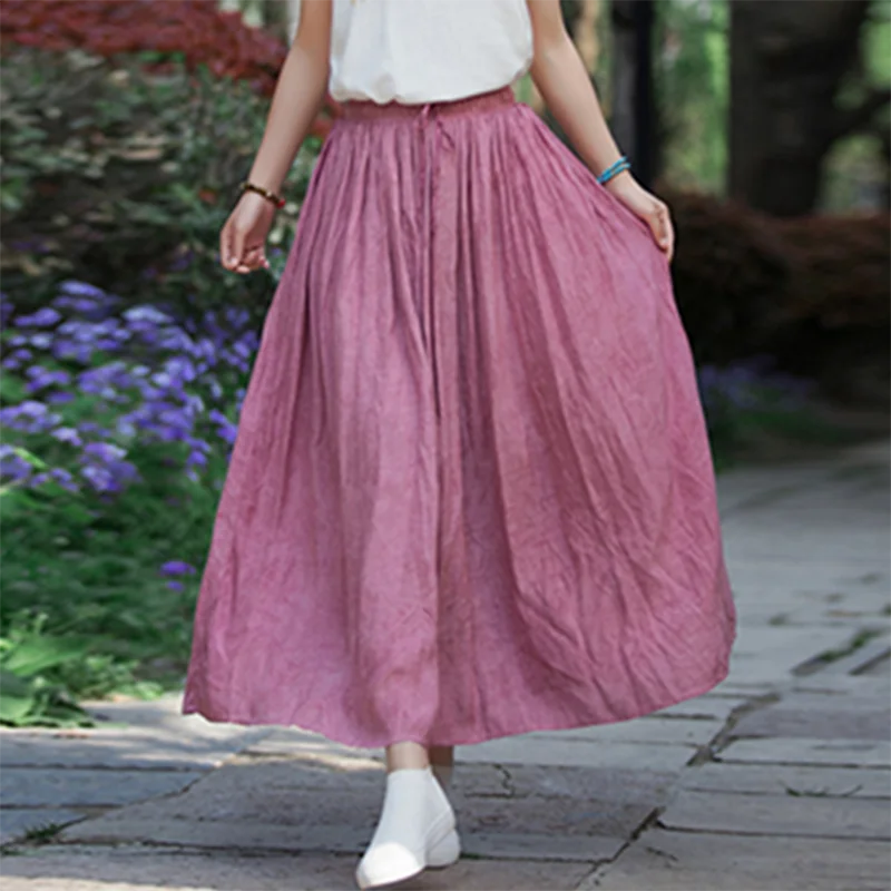 

Spring and summer women's new literary loose cotton linen tight waist skirt linen tie - dye elegant a skirt