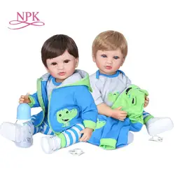 NPK 55CM original NPK full body silicone bebe doll reborn boy has two color hair baby birthday Gift bath toy flexible soft touch
